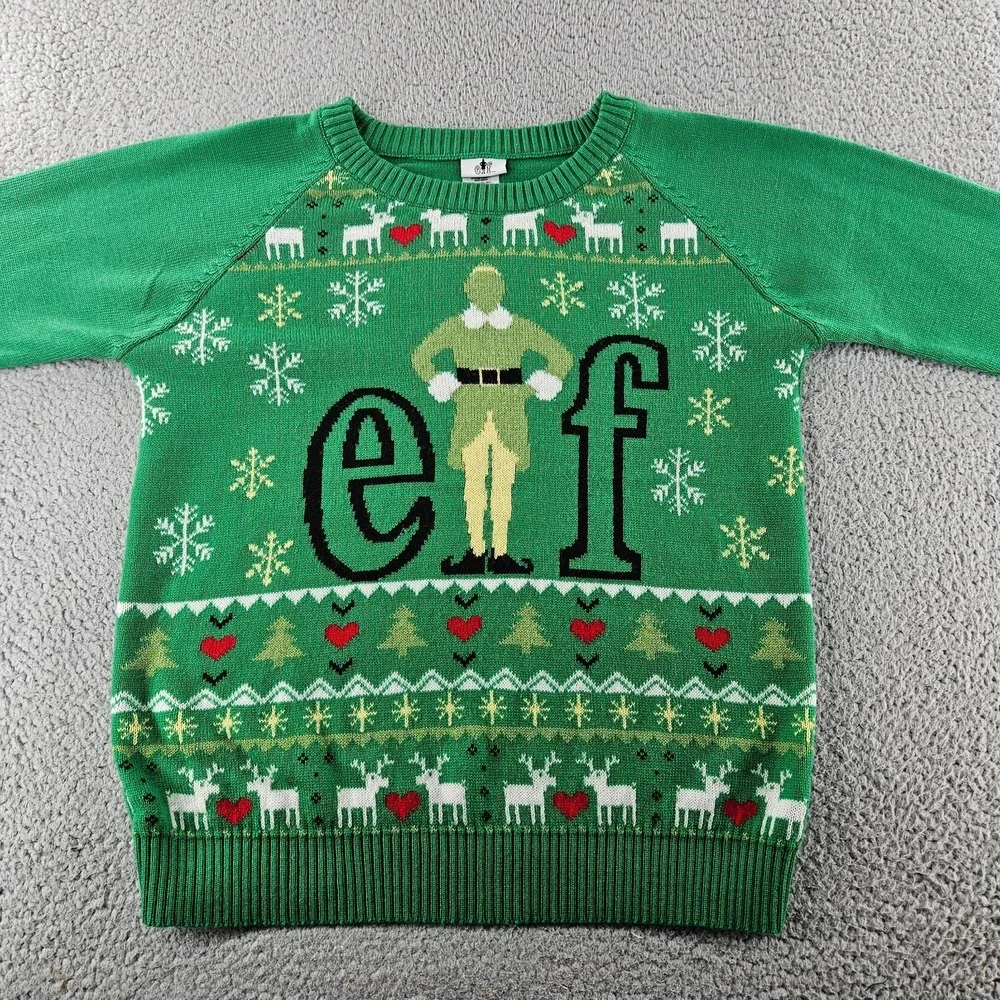 Elf‎ Ugly Christmas Sweater Womens XXL Green Holiday  Tacky Knit Snowflake Buddy